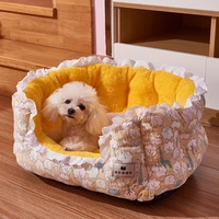 sweet lace cat bed warm pet basket cozy kitten lounger cushion cat house soft small medium dog mat bag for washable sofa beds