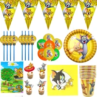 83pcslot cat mouse theme napkins tablecloth straws birthday party plates cups decora flags kids boys favors balloons