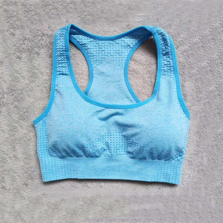 CB1062 blue bra Зимний комплект из 2 предметов для йоги, женский укороченный Топ с длинным рукавом, спортивные Леггинсы с высокой талией и животиком, одежда для спортзала, бесшовный спортивный костюм с эффектом омбре - Цвет: CB1062 blue bra