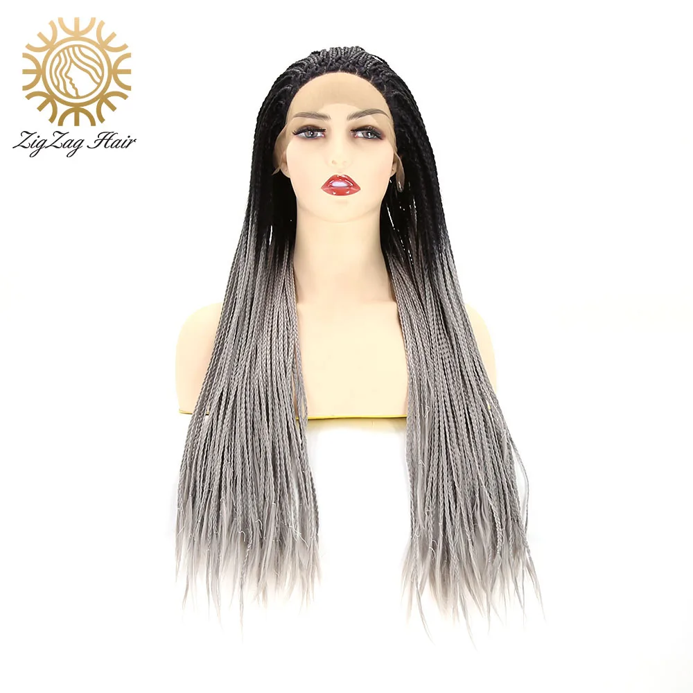 Парик BTWTRY черный Омбре серый Плетеный парик на сетке спереди синтетический для