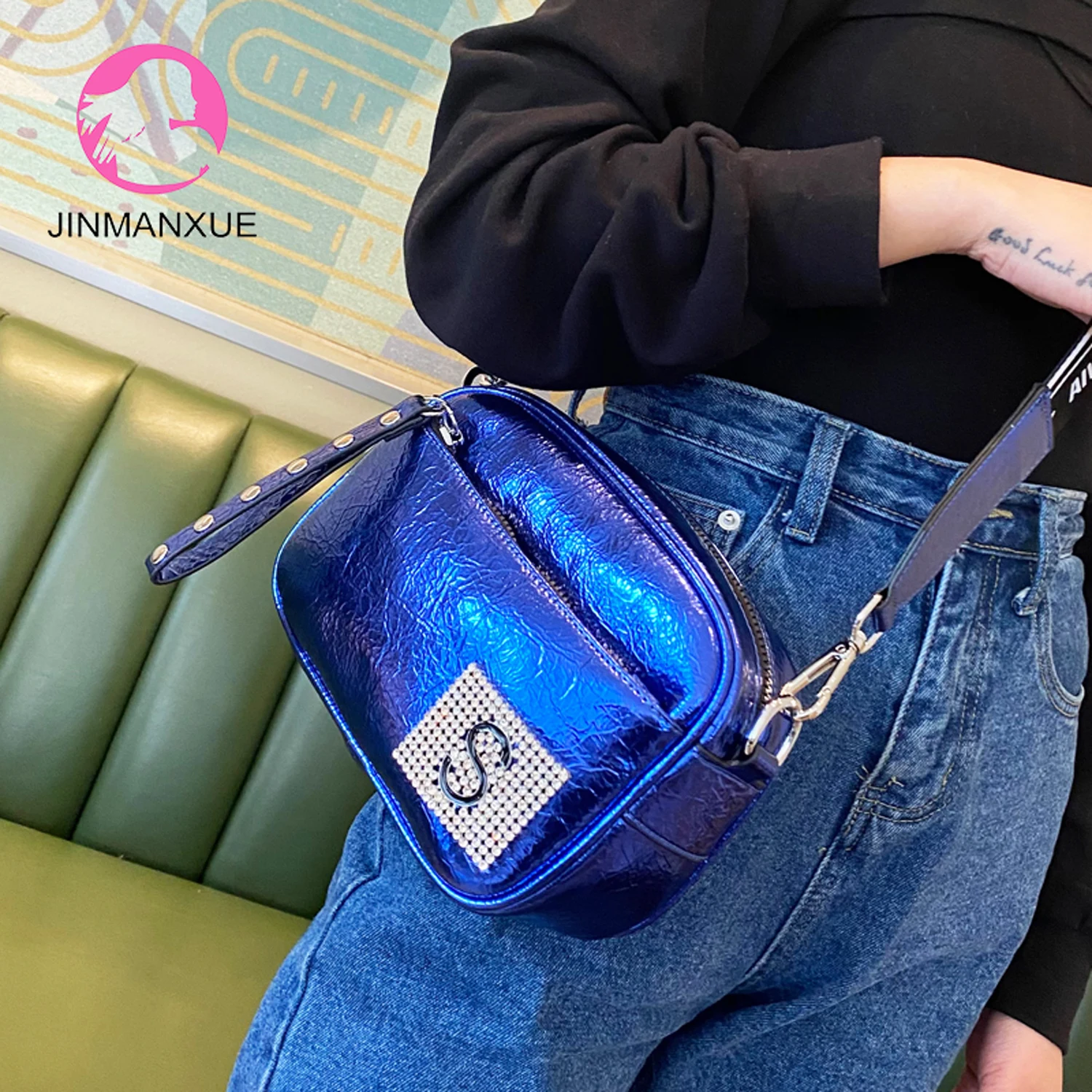 

High Quality Patent Leather Bright Face Small Bag Diamond-Studded Women Bag New Casual Outing Shoulder Bag Light Messenger Bag