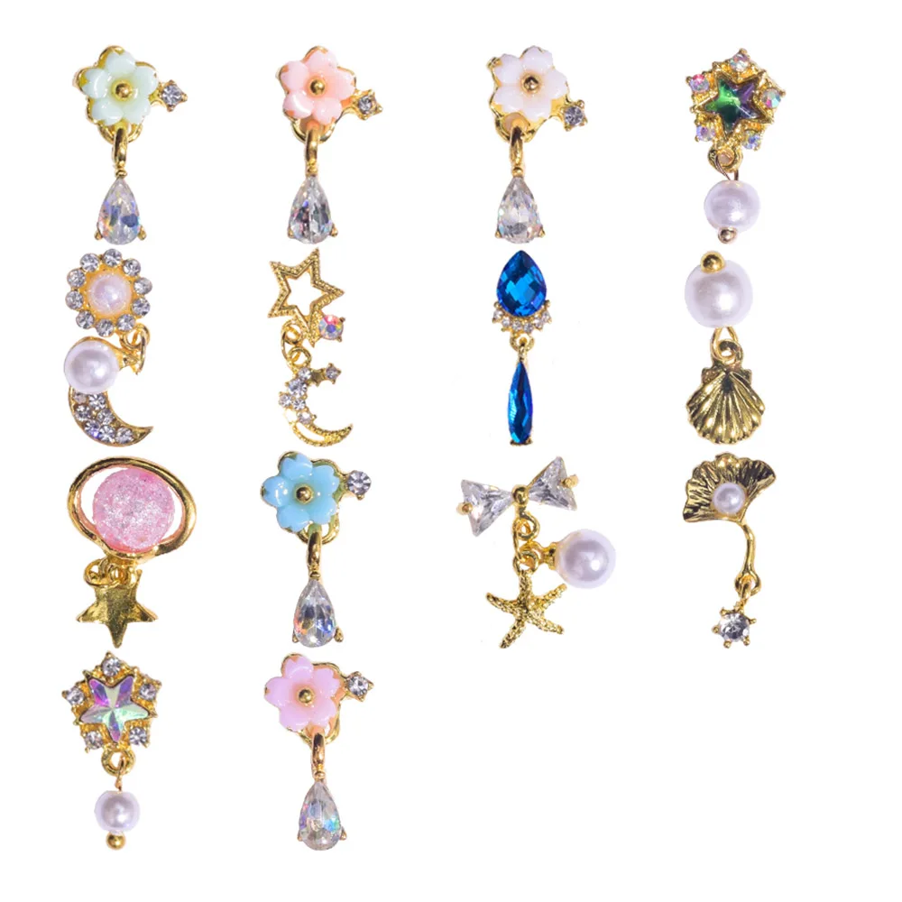 10 шт./лот 3D сплав дизайн ногтей стразы цветочный жемчуг с кристаллами шпильки