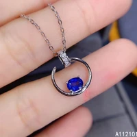 kjjeaxcmy fine jewelry 925 sterling silver natural sapphire girl new classic pendant necklace chain support test chinese style
