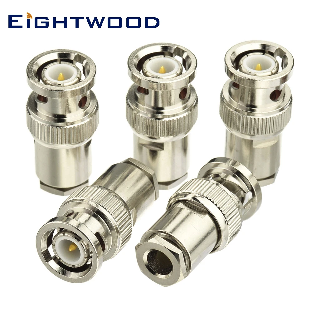 

Eightwood 5PCS BNC Clamp Plug Male RF Coaxial Connector Adapter for LMR195 RG400 RG58 Cable,Automotive Broadcast (118 Ohm)