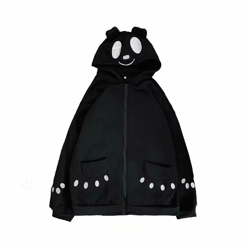 

2021 Cute Bear Embroidery Coat Male Spring Men Hoodie Harajuku Korean Style Fashion Causal Zip-up Hoodies Lantern Sleeve Hooded