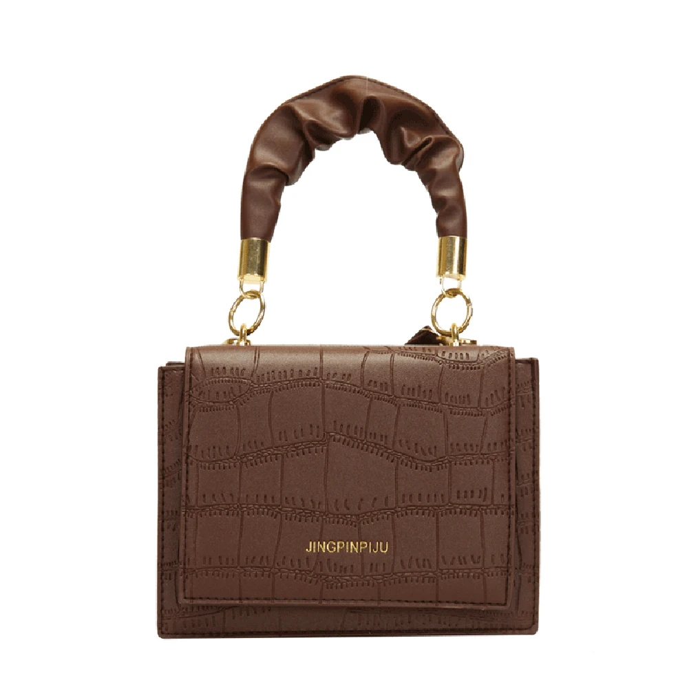 

Fashion Exquisite Shopping Bag Retro Lady PU Purse Stone Pattern Shoulder Messenger Bag Pleated Handle Purses