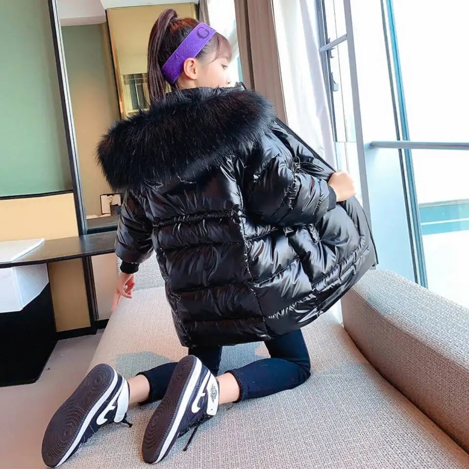 

Blue/White Color Winter Hooded Children Down Jackets Coat For Girls Warm Kids Fur Collar Outwear For 4 5 6 7 8 9 10 11 13 Yrs