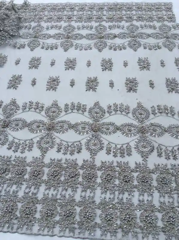 

High quality handmade beaded embroidery French mesh African lace fabric beaded Nigerian wedding dress suit fabric