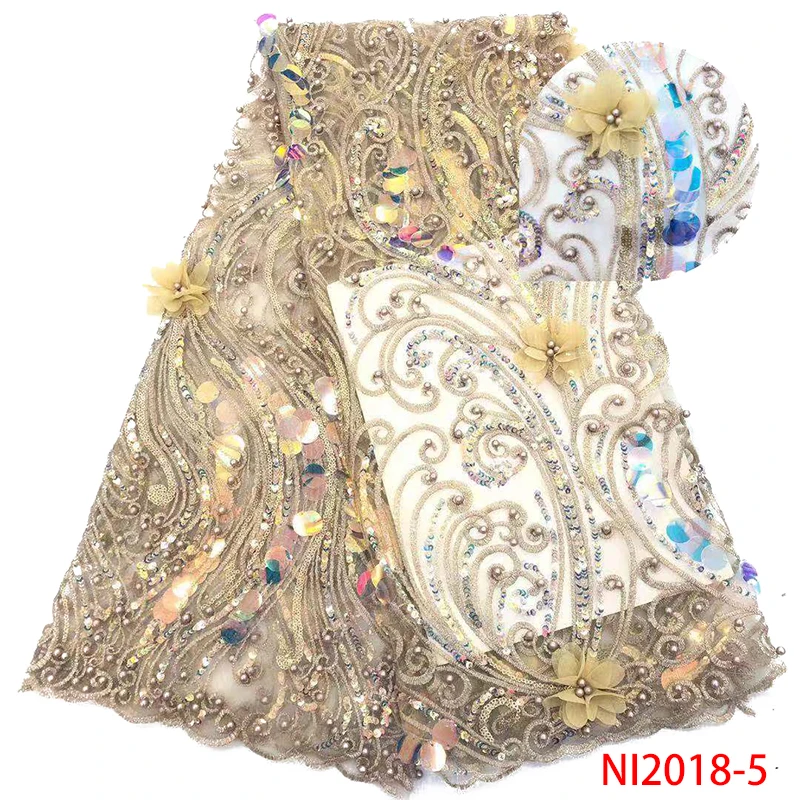 Latest African Lace Fabric High Quality 3D with flowers and Beads Nigerian Sequence Laces KSNI2018-1 | Аксессуары для одежды