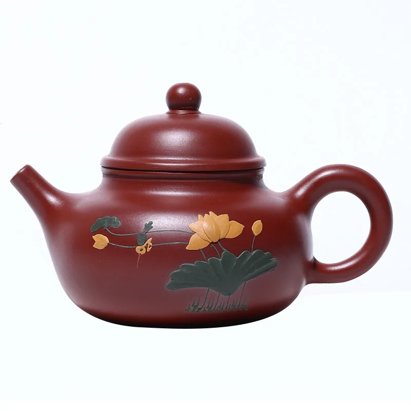 

Yixing raw Dahongpao purple clay teapot handmade lotus Rongtian teapot household tea set gift goods