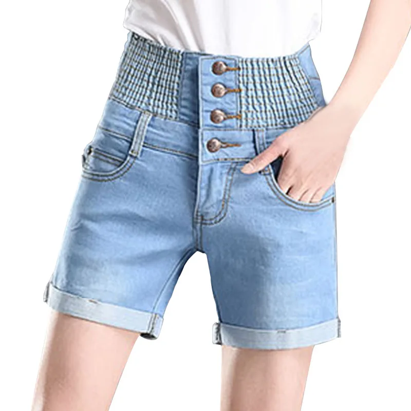 Женские джинсовые шорты размера плюс с высокой эластичной талией повседневные 3XL
