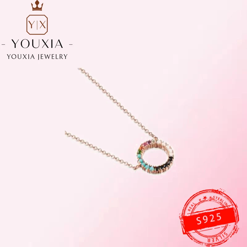 

925 Sterling Silver 1:1 Customized Colorful Round Hollow Design Fashion Exquisite Necklace