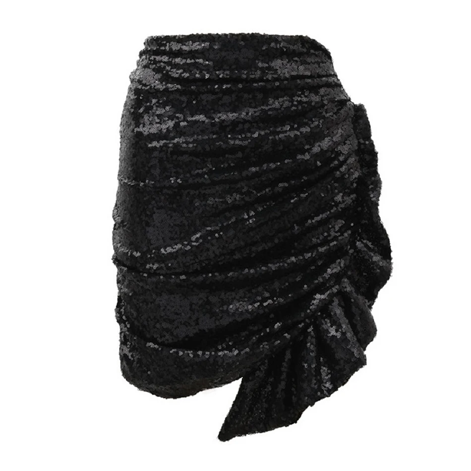 

2019 Winter New Fashion Sequined Dress Sexy Black Strapless Ruffled Bodycon Mini Dress Club Celebrity Evening Party Vestidos