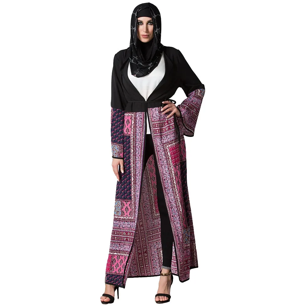 Винтаж Boho для женщин Большие размеры мусульманский кардиган с геометрическим