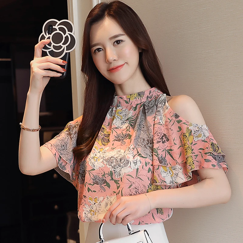 Модные женские блузки 2019 шифон с принтом женская блузка рубашка открытыми