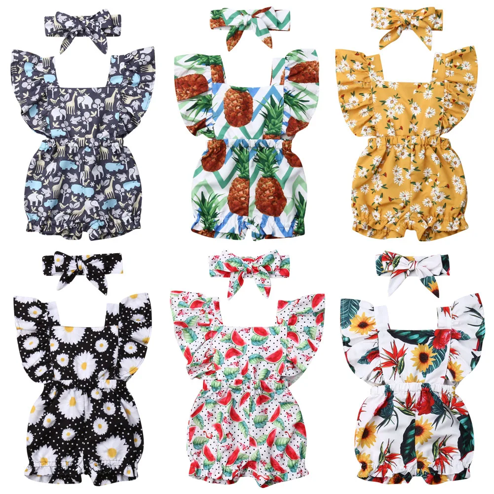 

Toddler Baby Girls Boys Summer Clothing Fly Short Sleeve Cotton Soild Bodysuits Candy Color Ruffle Jumpsuits 0-3Y