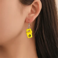 creative handmade exaggerated funny yellow trash can drop earrings fashion new design dangle earrings brincos jewelry