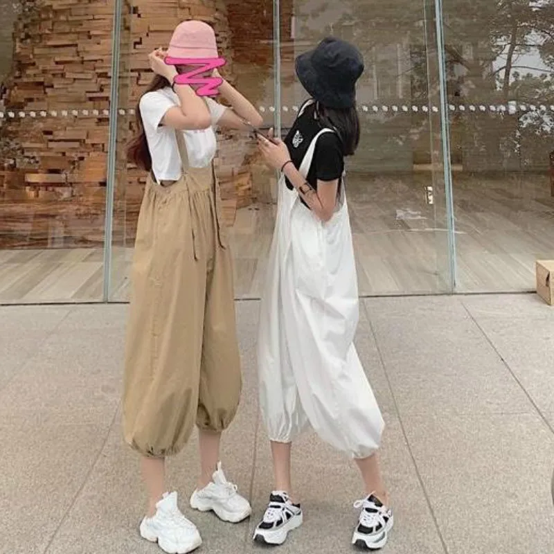 Комбинезоны женские свободного покроя, однотонные брюки-фонарики до щиколотки, с завышенной талией, в Корейском стиле, в стиле Харадзюку, на... от AliExpress WW