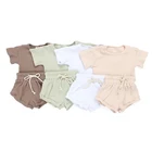 Kaiya AngelЛидер продаж, изысканные наряды для маленьких девочек, комплект одежды в рубчик для малышей, Детская летняя рубашка с короткими рукавами и шаровары, комплект одежды