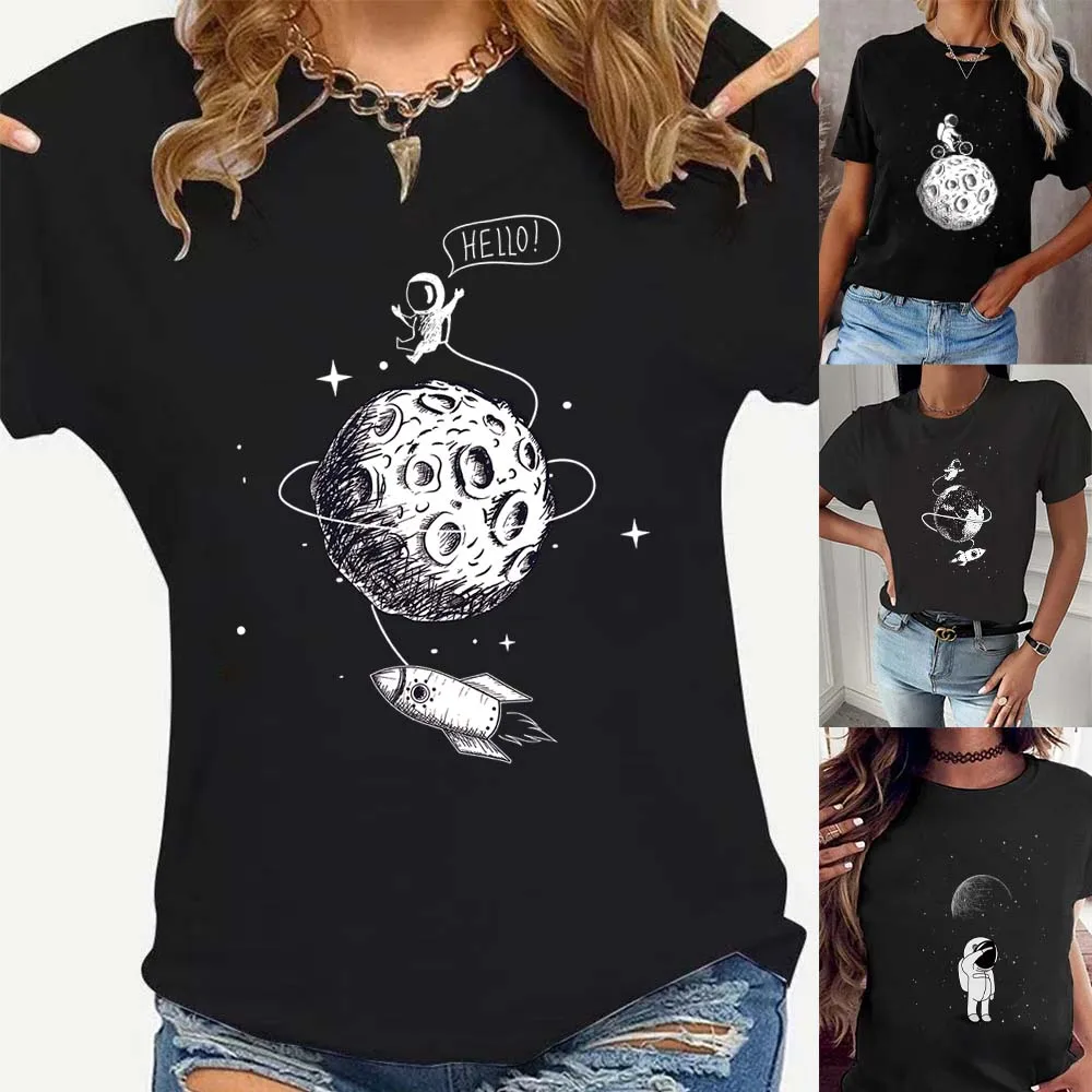

Couple T-shirt Black Short Sleeve Trendy Top Cartoon Print Series Men and Women Large Size Breathable Casual T-shirt