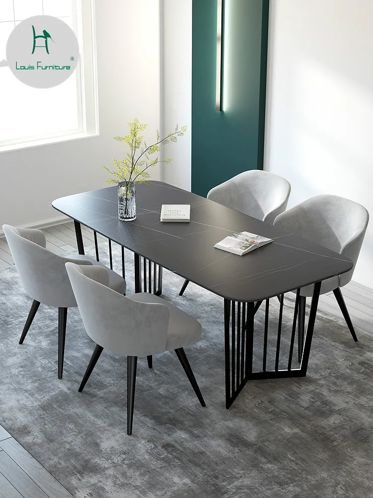 

Louis Fashion Dining Table and Chair Italian Light Luxury Minimalist Small Family North European Rock Plate Combination