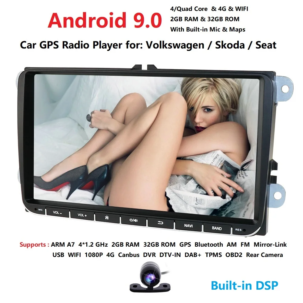 2G ram Android9.0 Автомобильный мультимедийный плеер gps для V W/Golf/Tiguan/Skoda/Fabia/Rapid/Seat/Leon/Skoda RDS стальное колесо управления камерой