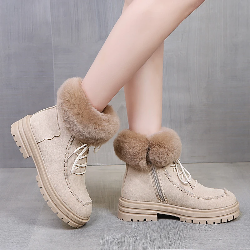 

Women's Ankle Boots Pu Leather 2021 Winter Autumn Warm Plush Ladies Shoes Lace Up Female Fashion Platfrom Short Boot Woman Botas
