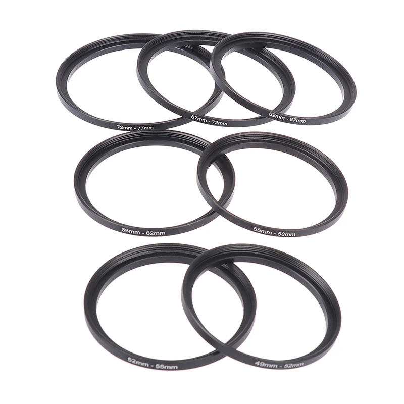 

7pcs Metal Step Up Rings Aluminum Universal Lens Adapter Filter Set 49-52-55-58-62-67-72-77 mm 49mm-77mm
