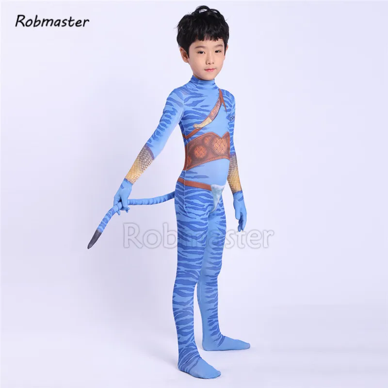 Детский костюм для косплея Аватара 2 с хвостом мальчиков и девочек комбинезон