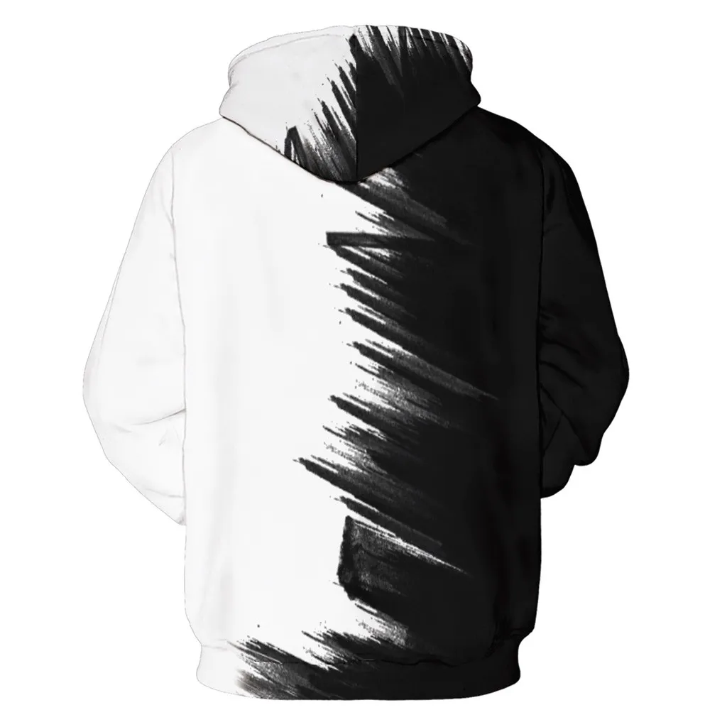Мужская зимняя толстовка с капюшоном 3D принтом и длинным рукавом пуловер топы