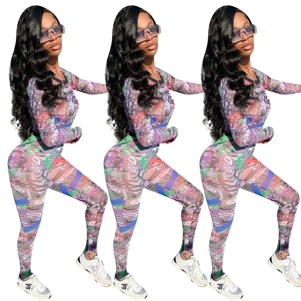 Женский модный сексуальный осенний Топ 2019 обтягивающий сетчатый топ с принтом