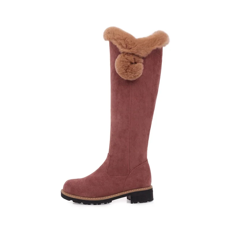 

EGONERY Winter New Sweet Knee High Boots Outside Casual Plush Warm Round Toe Flock slip-on Women Shoes Drop Shipping Size 32-43