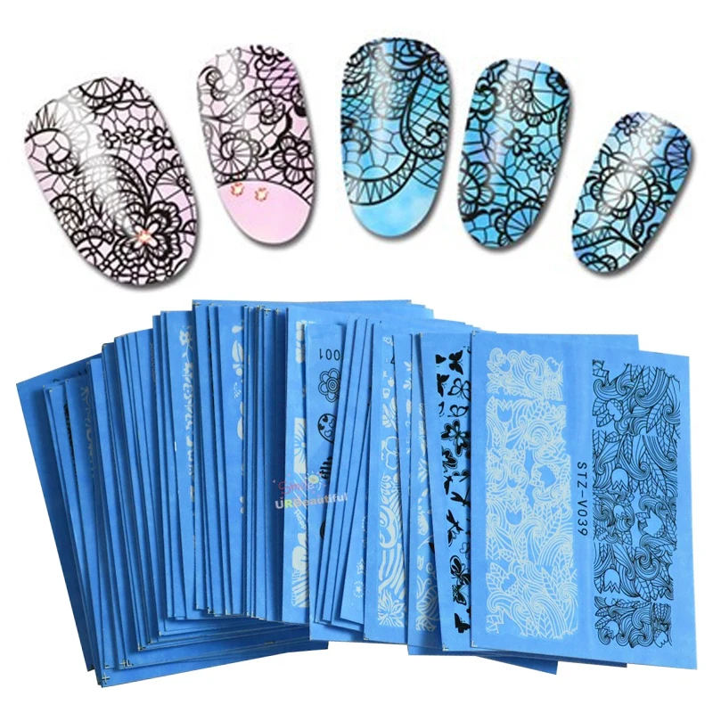 48 шт./компл. черно белые наклейки для ногтей кружево Красота дизайн водные