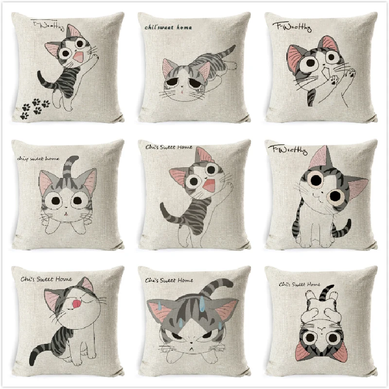 

Cheese Cat Cushion Cover Cute Cartoon Cat Decorative Pillowcase Throw Pillow Case 45*45cm For Sofa Funda Cojin Kussenhoes