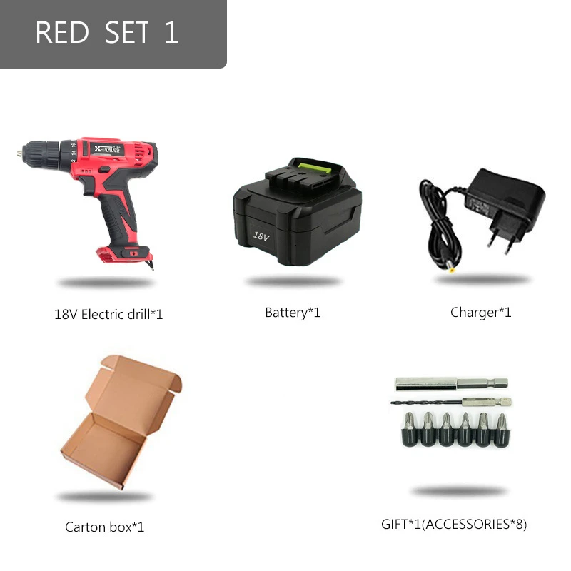 PTS-022-SET1 Electric Screwdriver Cordless 18V Mini Portable Electric Drill Lithium Battery Operated Rechargeable Power Tools HOME DIY - Цвет: PTS-022-SET1