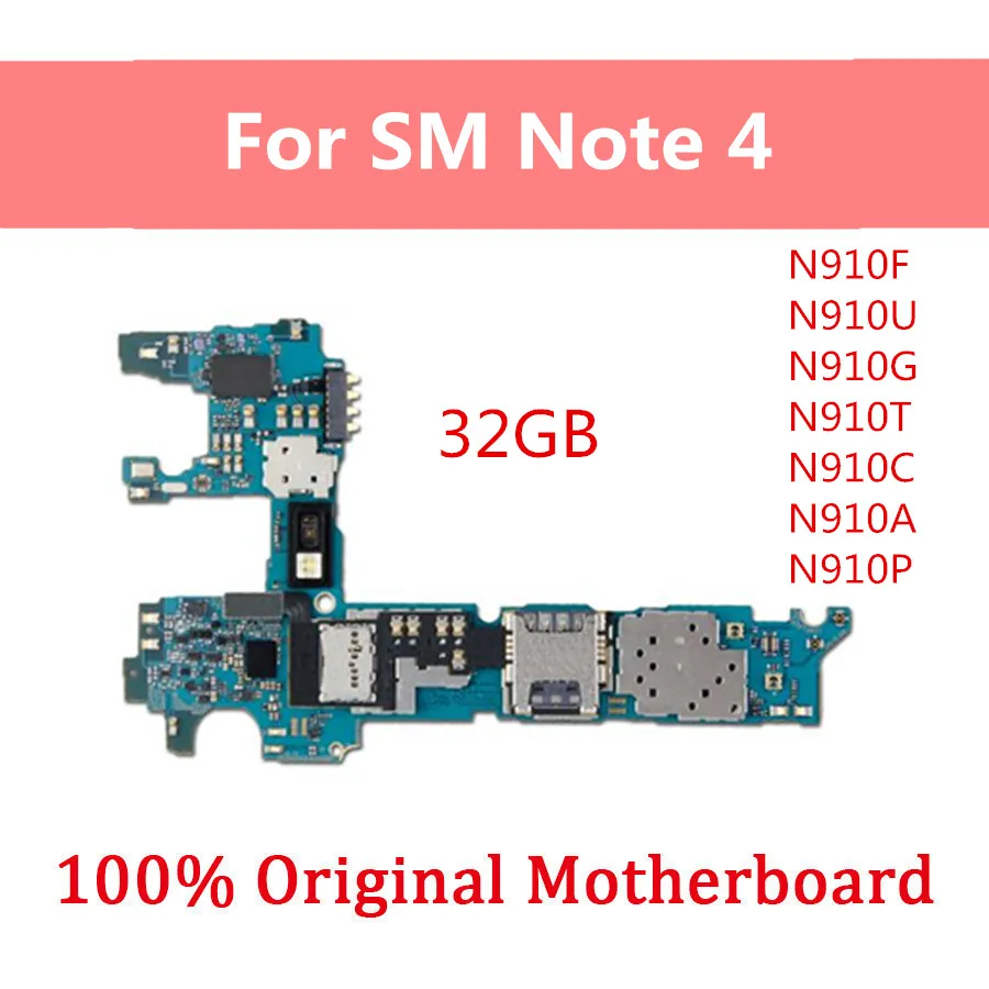 32 Гб оригинальная разблокированная материнская плата для samsung galaxy note 4 N910F, материнская плата для sm note 4 N910F, материнская плата с чипами
