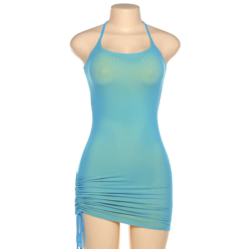 Женское Сетчатое мини-платье Sibybo на тонких бретелях с открытой спиной в стиле