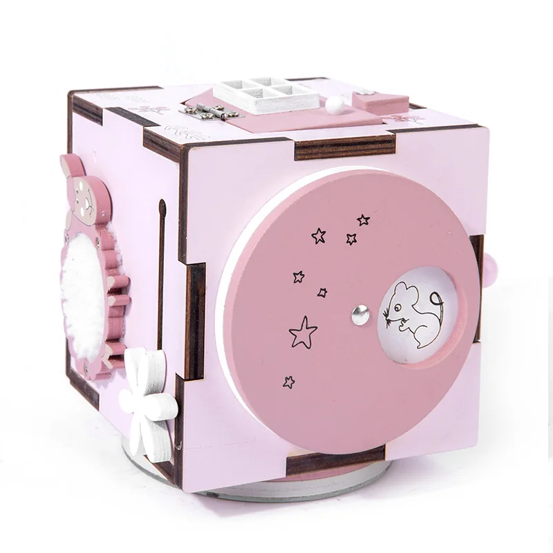 Детский Монтессори занятый куб разблокировка деревянная игрушка подарок