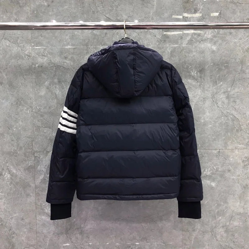 TB THOM Men's Winter Jacket Navy Down Jacket Fashion Brand Down-Filled Matte Nylon Stripes Coat Wholesale TB Thermal Jackets
