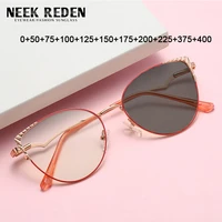 cat eye women photochromic reading glasses anti blue rays metal frame resin reader sunglasses with diopter 0 0 5 0 75 4 0