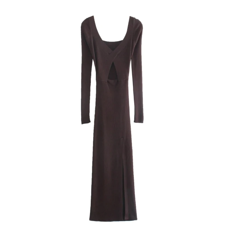 

V Neck Sexy Opening Design Side Slit Women Knitted Dress Long Sleeve Female Clothes Casual Lady Slim Vestido D9165