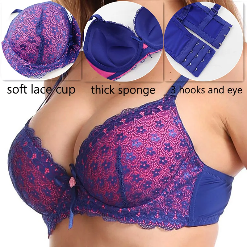 

Plus Size Sexy Lingerie Bras for Women Push Up Lace Floral Bralette Padded Brassiere Top Bh Underwire Big Breast 85-100C CupThin