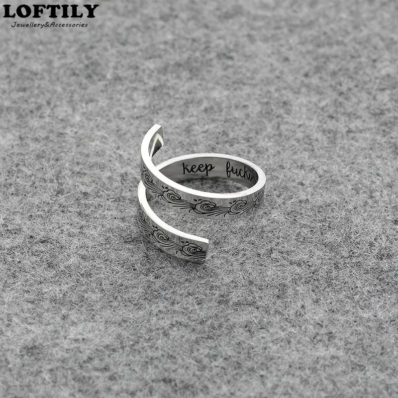 

Inspirational Ring Fashion Double layer Engraved Spindrift for Women Men Friend Stainless Steel "Keep Going"Gift Jewelry