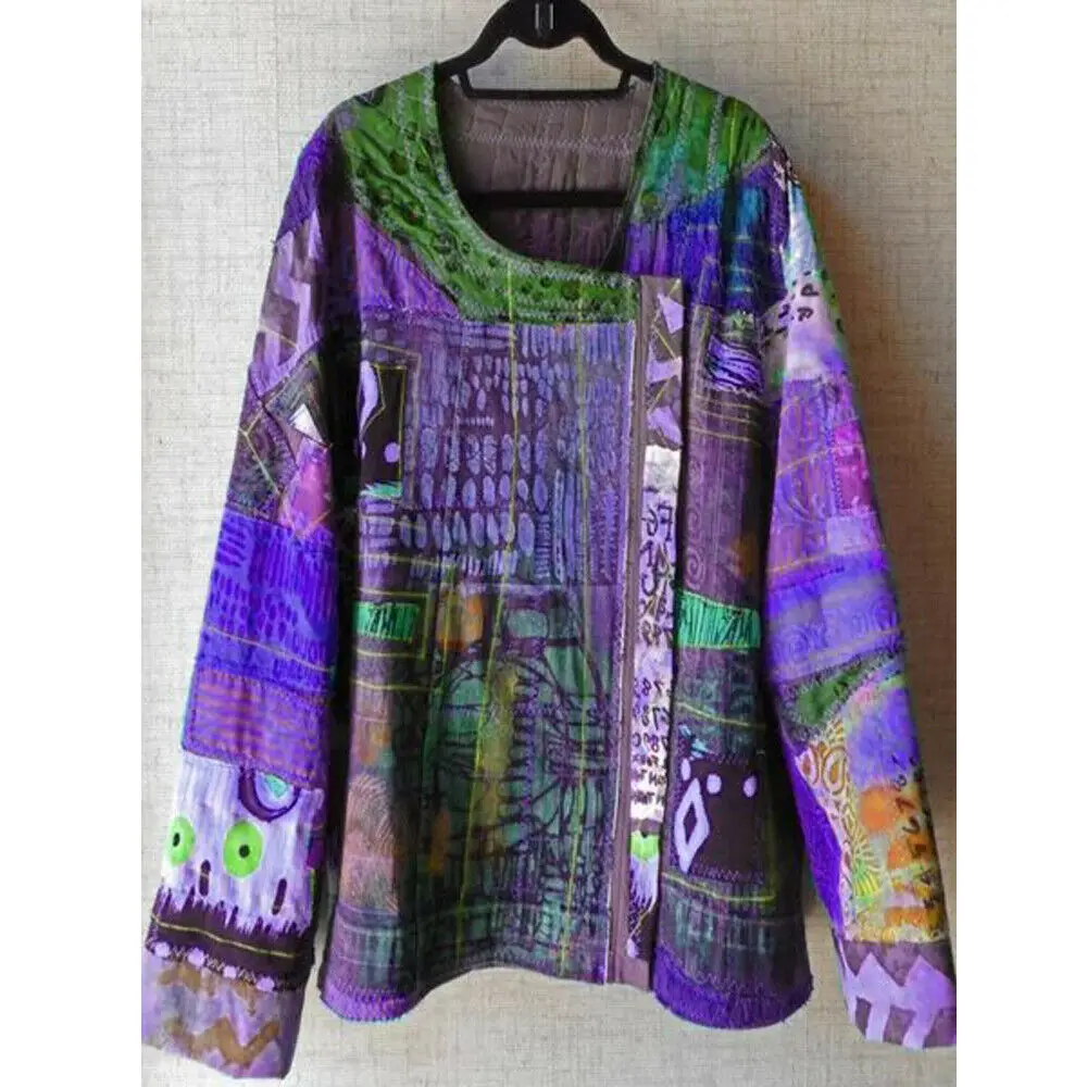 Женские свободные повседневные топы S ~ 5XL с круглым вырезом туника в этническом