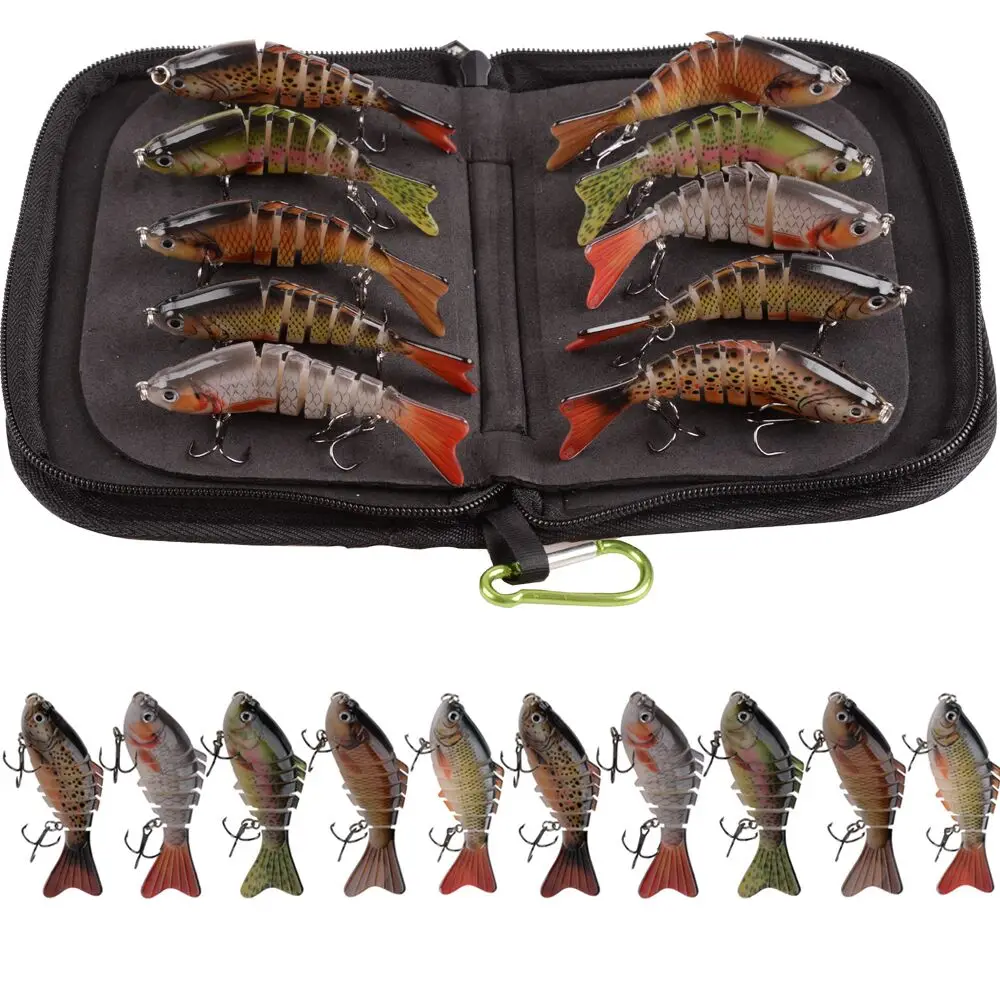 

2023 10Pcs/Bag Wobblers Fishing Lures Multi Jointed Swimbait Hard Artificial Bait Pike/Bass Fishing Lure With Portable Bag/Box