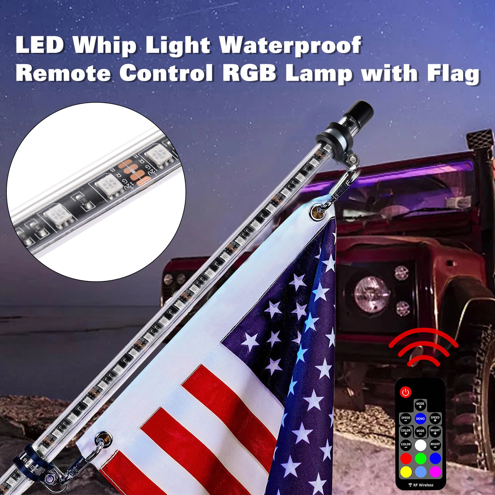 

LED Light Waterproof Remote Control RGB Lamp with Flag Led flagpole lights of cross-country ATV: 3ft, 4ft, 5ft, 6ft Hot New