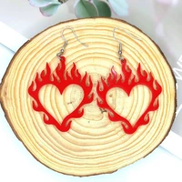 cool punk burning red heart acrylic earrings for women hollow out flame heart dangle earrings fashion female jewelry party gifts