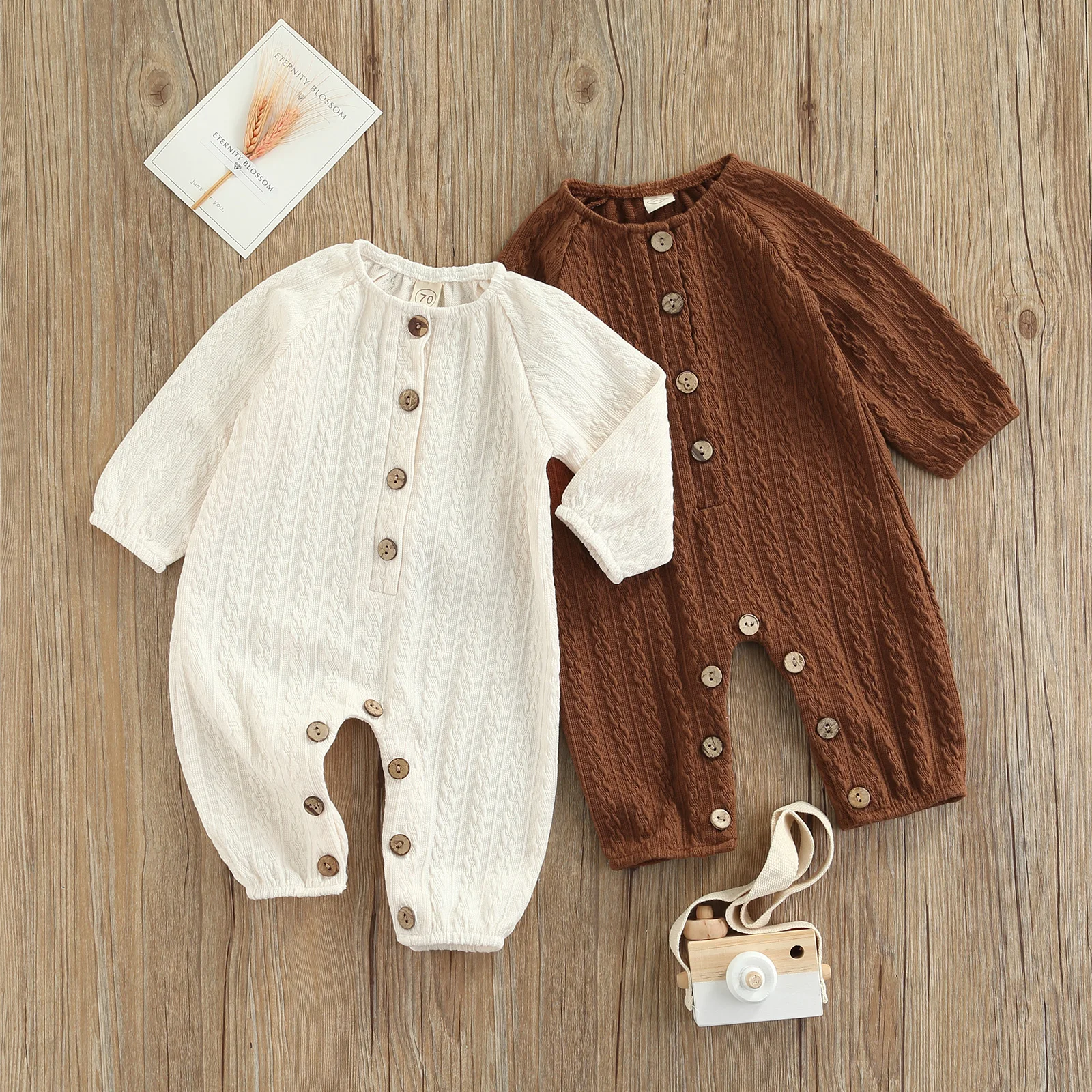 

Комбинезоны для новорожденных мальчиков и девочек, Повседневные вязаные комбинезоны с длинным рукавом, круглым вырезом и пуговицами, 2 цвета