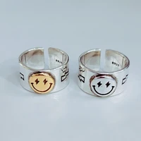 retro silver smiley opening adjustable for women ring bohemia jewelry mens lightning hip hop antique ring fashion party gift