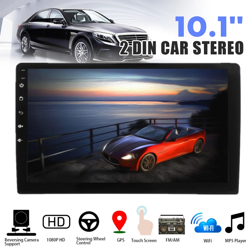 Автомагнитола 2 Din 10 1 дюйма Android 8 GPS навигация + 16 Гб MP5 плеер IPS 2.5D HD сенсорный экран